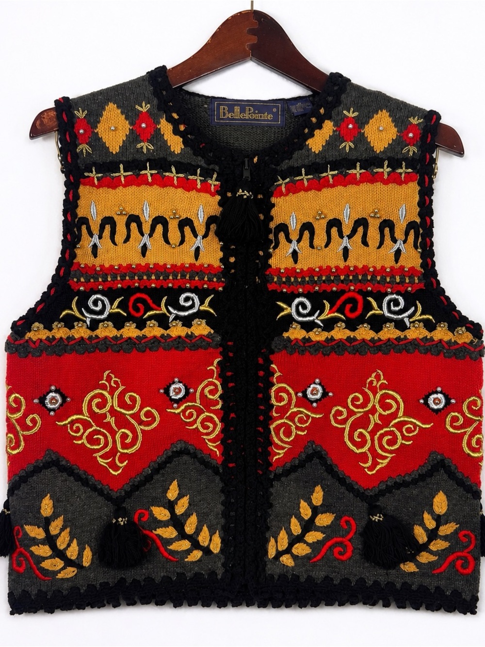 Vintage BellePointe Embroidered Beaded Tassel Knit Vest M